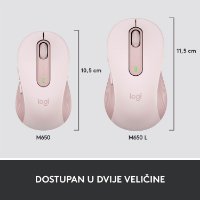 Miška LOGITECH M650, brezžična, optična, 4000dpi, USB, BT, roza