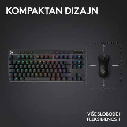 Tipkovnica LOGITECH G Pro X TKL LIGHTSPEED, mehanička, brezžična, RGB, črna