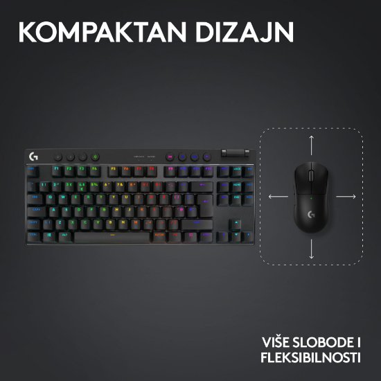 Tipkovnica LOGITECH G Pro X TKL LIGHTSPEED, mehanička, brezžična, RGB, črna