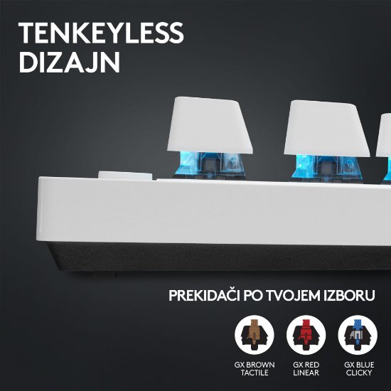 Tipkovnica LOGITECH G Pro X TKL LIGHTSPEED, mehanička, brezžična, RGB, bela
