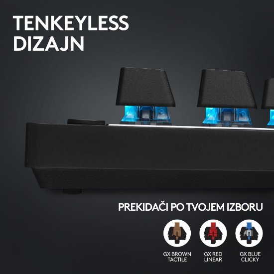 Tipkovnica LOGITECH G Pro X TKL LIGHTSPEED, mehanička, brezžična, RGB, črna