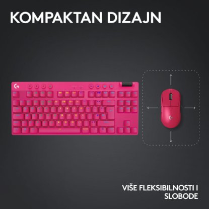 Tipkovnica LOGITECH G Pro X TKL LIGHTSPEED, mehanička, tactile, brezžična, RGB, roza