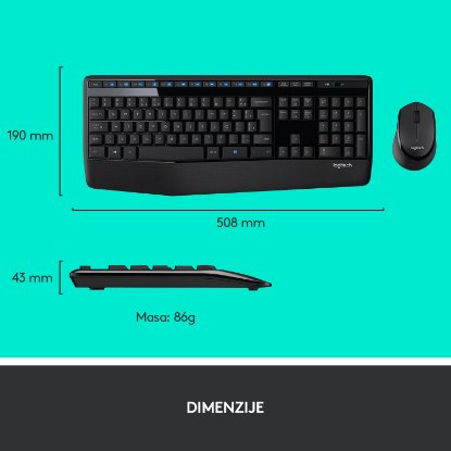 Tipkovnica + miš LOGITECH MK345 Wireless Combo, bežična, črna