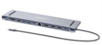 Docking postaja MANHATTAN 12-v-1 Multiport Hub, USB-C na 2x 4K 60Hz HDMI, 4K 60Hz DisplayPort, 3x USB-A, USB-C PD 100W, USB-C, Gigabit RJ45, SD/microSD čitalec, 3.5mm avdio