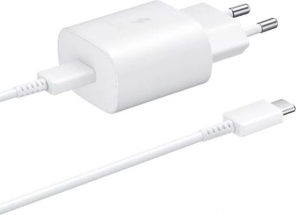 Polnilec SAMSUNG TA800, 25W Fast Charge USB-C, USB-C kabel, beli