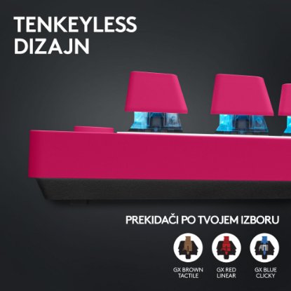 Tipkovnica LOGITECH G Pro X TKL LIGHTSPEED, mehanička, tactile, brezžična, RGB, roza