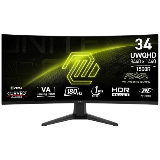 Igralni monitor 34" MSI MAG 346CQ, UWQHD, VA, 180Hz, 1ms, 300cd/m2, G-Sync, FreeSync, zakrivljeni, črn