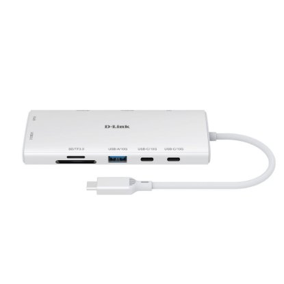 USB HUB D-LINK DUP-A01, USB-C, na 2x USB-C, 2x USB, 2x HDMI, G-LAN, čitač kartica, PD 100W, bijeli