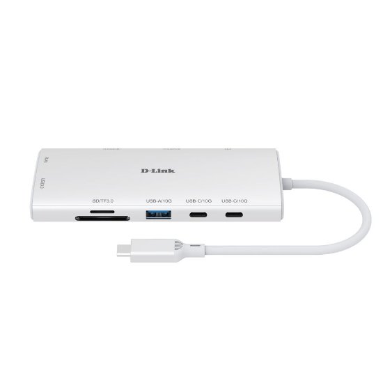 USB HUB D-LINK DUP-A01, USB-C, na 2x USB-C, 2x USB, 2x HDMI, G-LAN, čitač kartica, PD 100W, bijeli