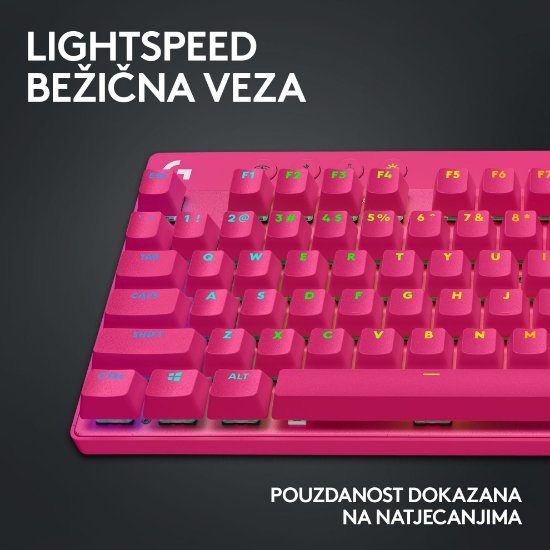 Tipkovnica LOGITECH G Pro X TKL LIGHTSPEED, mehanička, tactile, brezžična, RGB, roza