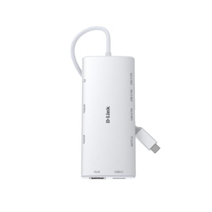 USB HUB D-LINK DUP-A01, USB-C, na 2x USB-C, 2x USB, 2x HDMI, G-LAN, čitač kartica, PD 100W, bijeli