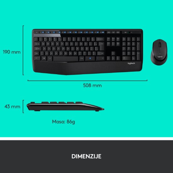 Tipkovnica + miš LOGITECH MK345 Wireless Combo, bežična, črna