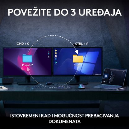 Tipkovnica + Miška LOGITECH MX Keys S Combo, brezžični, US razpored, siva