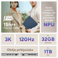 Prenosnik ASUS Zenbook UX3405CA-PZ067X / Core Ultra 9 275HX, 32 GB, 1 TB SSD, Intel HD Graphics, 14" 2,8K 120Hz OLED, Windows 11 Pro, srebrne barve