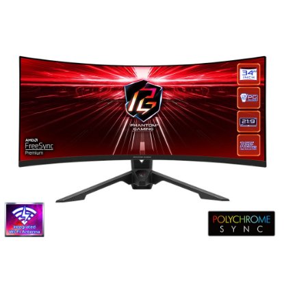 Gaming monitor 34" ASROCK PG34WQ15R3A, UWQHD, VA, 165Hz, 1ms, 550cd/m2, FreeSync, ukrivljen, zvočnici, črni