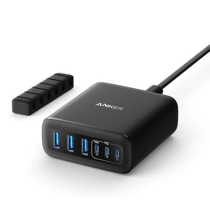 Namizni polnilec ANKER GaN A2154G11, 3x USB-C, 3x USB-A, 112W, organizator za kable, črne barve