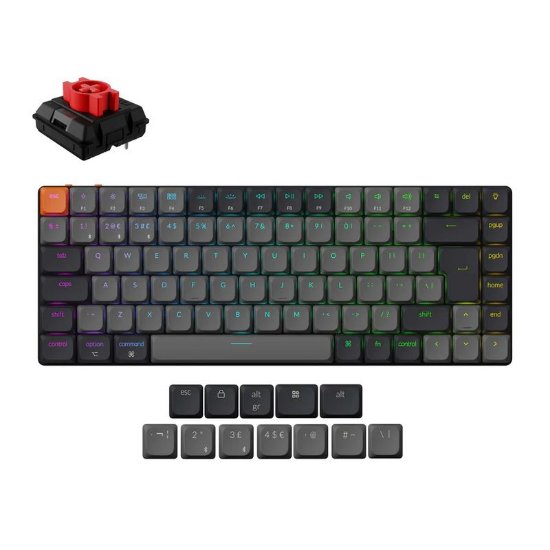 Tipkovnica KEYCHRON K3, RGB, Milk POM Red Switch, UK Layout, brezžična, črna