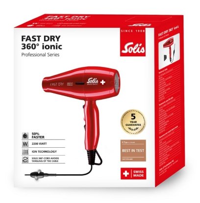Sušilnik za lase SOLIS SOL 96817, profesionalni, hitro sušenje, 2200W, AC motor, rdeč