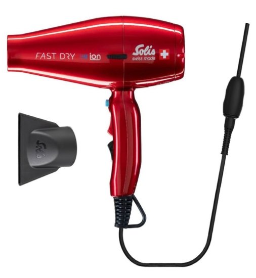 Sušilnik za lase SOLIS SOL 96817, profesionalni, hitro sušenje, 2200W, AC motor, rdeč