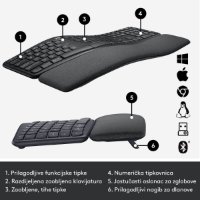 LOGITECH Ergo K860 tipkovnica, ergonomska, brezžična, črna.