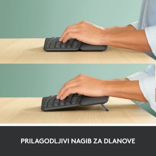 LOGITECH Ergo K860 tipkovnica, ergonomska, brezžična, črna.