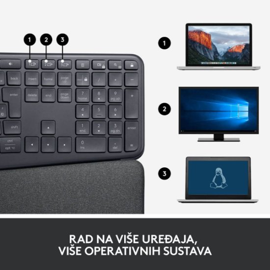 LOGITECH Ergo K860 tipkovnica, ergonomska, brezžična, črna.
