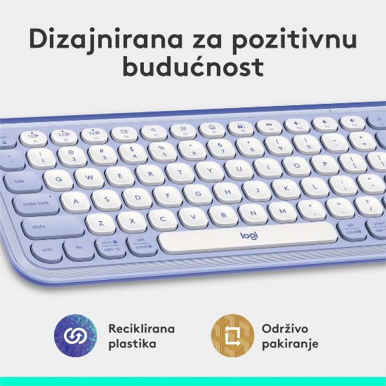 Tipkovnica LOGITECH POP Icon Keys, brezžična, US Layout, BT, ljubičasto-bela