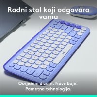 Tipkovnica LOGITECH POP Icon Keys, brezžična, US Layout, BT, ljubičasto-bela