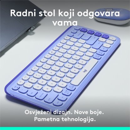 Tipkovnica LOGITECH POP Icon Keys, brezžična, US Layout, BT, ljubičasto-bela