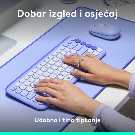 Tipkovnica LOGITECH POP Icon Keys, brezžična, US Layout, BT, ljubičasto-bela