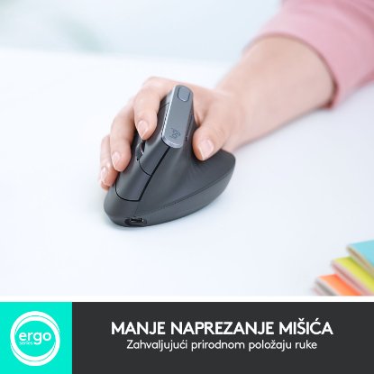 Miška LOGITECH MX Vertical Advanced Ergonomic, optična, brezžična, USB, črna