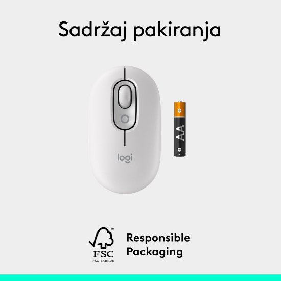 Miška LOGITECH POP, optična, brezžična, USB, BT, 1000dpi, bela