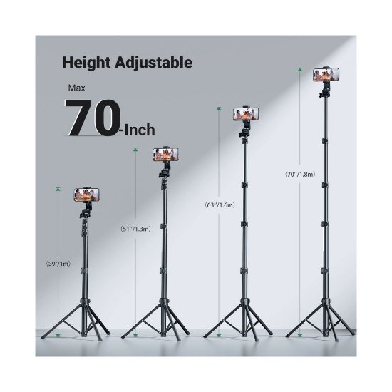 Selfie stick UGREEN LP661, do 7,2", tripod, daljinski, crni