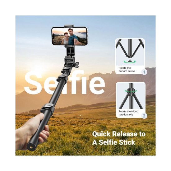 Selfie stick UGREEN LP661, do 7,2", tripod, daljinski, crni