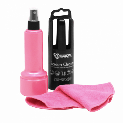 Čistilno sredstvo SBOX CS-5005, za čiščenje zaslonov z mikrovlaken krpo, 150 ml, roza