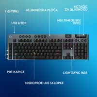 Tipkovnica LOGITECH Gaming G915 X Lightspeed Tactile, RGB, mehanička, brezžična, US Layout, črna