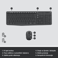 Tipkovnica + miška LOGITECH MK235 Wireless Desktop, brezžična, siva, USB