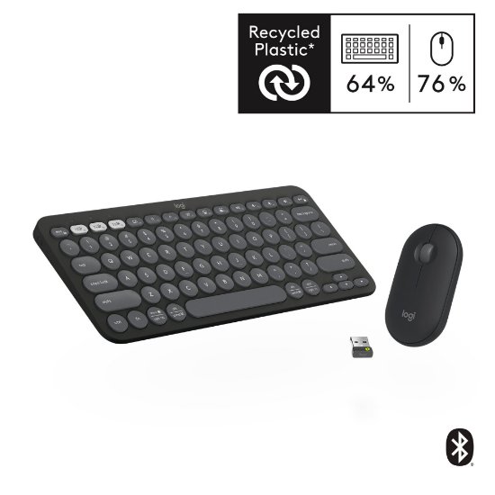 Tipkovnica + Miška LOGITECH Pebble 2 Combo, brezžična, črna