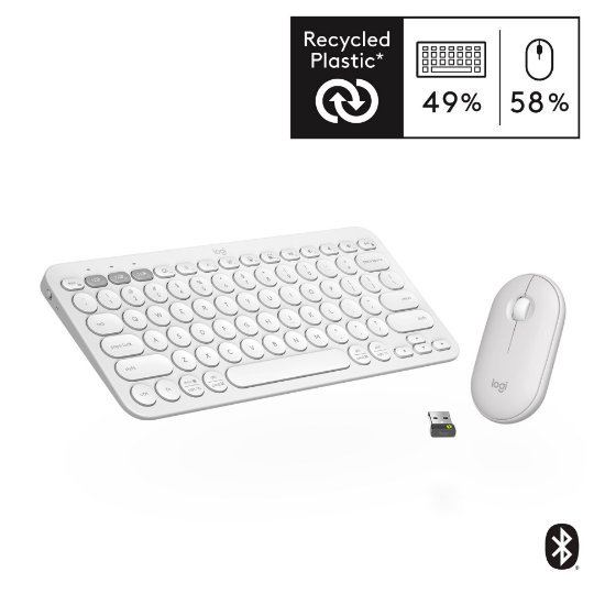 Tipkovnica + miška LOGITECH Pebble 2 Combo, brezžična, bela