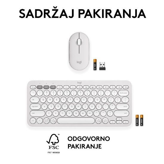 Tipkovnica + miška LOGITECH Pebble 2 Combo, brezžična, bela