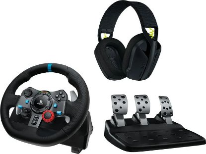 Volan LOGITECH G29 Driving Force Racing Wheel, za igranje na PC/PS3/PS4/PS5, USB + Slušalke LOGITECH Gaming G435 Lightspeed, brezžične, USB-C, Bluetooth, črne