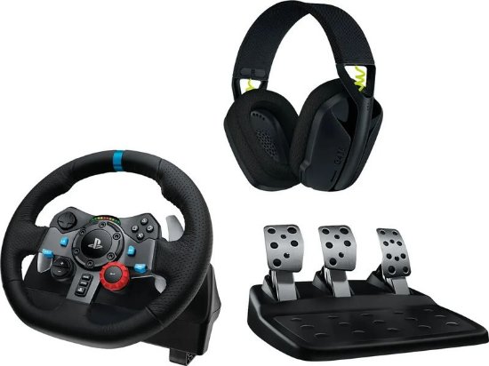 Volan LOGITECH G29 Driving Force Racing Wheel, za igranje na PC/PS3/PS4/PS5, USB + Slušalke LOGITECH Gaming G435 Lightspeed, brezžične, USB-C, Bluetooth, črne