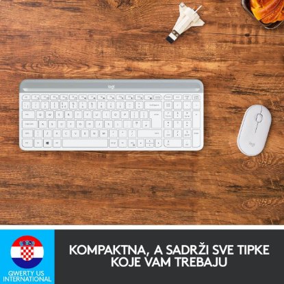 Tipkovnica + miška LOGITECH MK470 Slim Wireless, brezžična, bela