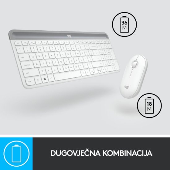 Tipkovnica + miška LOGITECH MK470 Slim Wireless, brezžična, bela