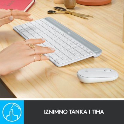 Tipkovnica + miška LOGITECH MK470 Slim Wireless, brezžična, bela