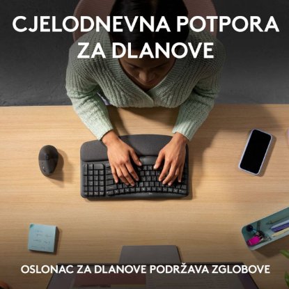 Tipkovnica LOGITECH Wave Keys, ergonomska, brezžična, črna