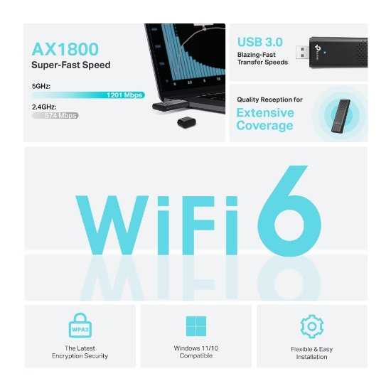 Omrežni adapter TP-LINK Archer TX20U, AX1800, High Gain Dual Band Wi-Fi 6, USB adapter, za brezičnu mrežu