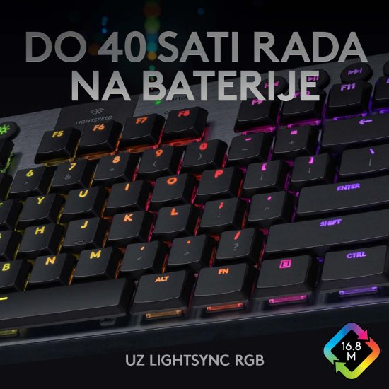Tipkovnica LOGITECH Gaming G915 TKL Tenkeyless Lightspeed Linear, RGB, mehanička, brezžična, UK Layout, USB, črna