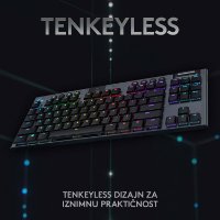 Tipkovnica LOGITECH Gaming G915 TKL Tenkeyless Lightspeed Linear, RGB, mehanička, brezžična, UK Layout, USB, črna