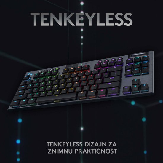 Tipkovnica LOGITECH Gaming G915 TKL Tenkeyless Lightspeed Linear, RGB, mehanička, brezžična, UK Layout, USB, črna